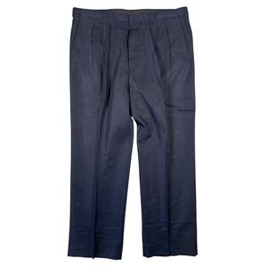 Haggar Pleated Dress Pants Mens 44x32 Navy Blue Straight Leg 42x32